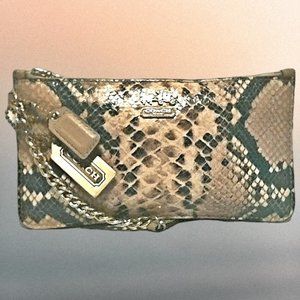 Coach Snake Print Clutch in Tan and Black